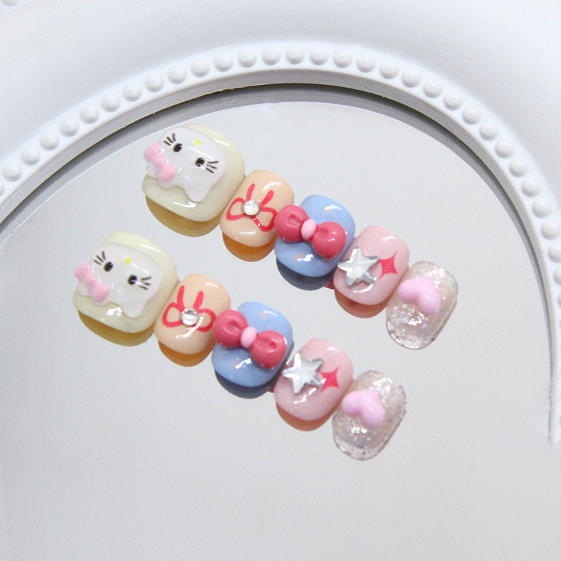 Whimsical Wonder Press On Nail Set Square Short Pastel With Adorable Bow And Star Accents