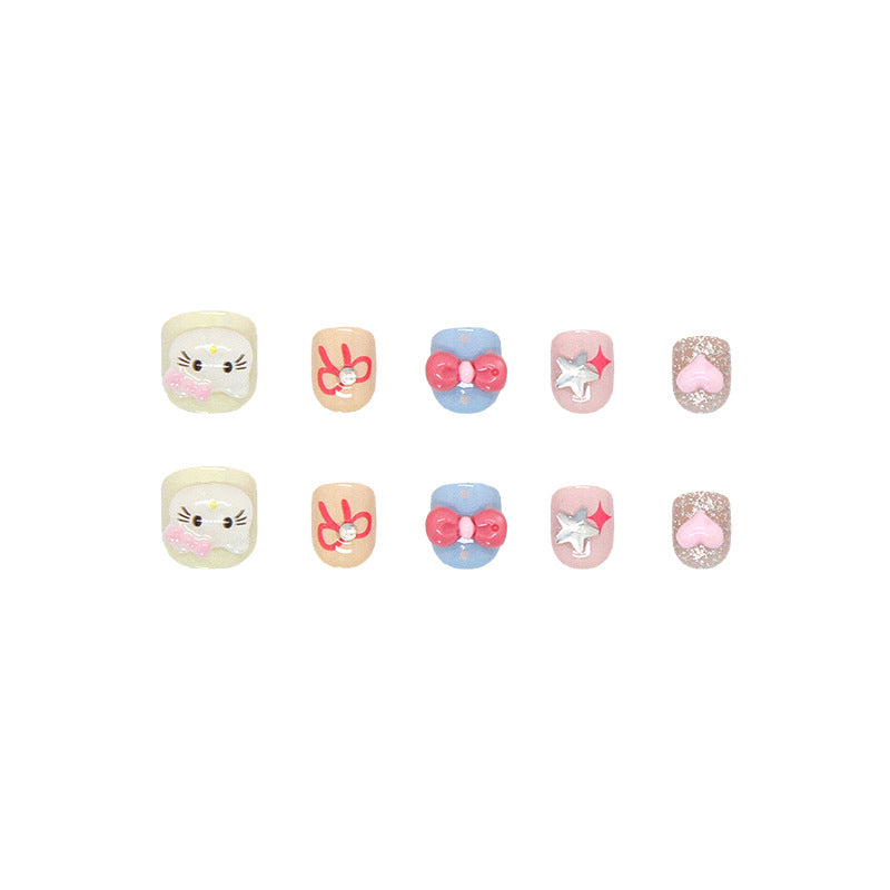 Kawaii Dreams Square Short Colorful Press On Nail Set With Adorable Three Dimensional Designs