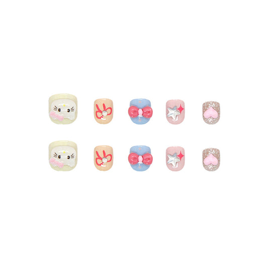 Kawaii Dreams Square Short Colorful Press On Nail Set With Adorable Three Dimensional Designs