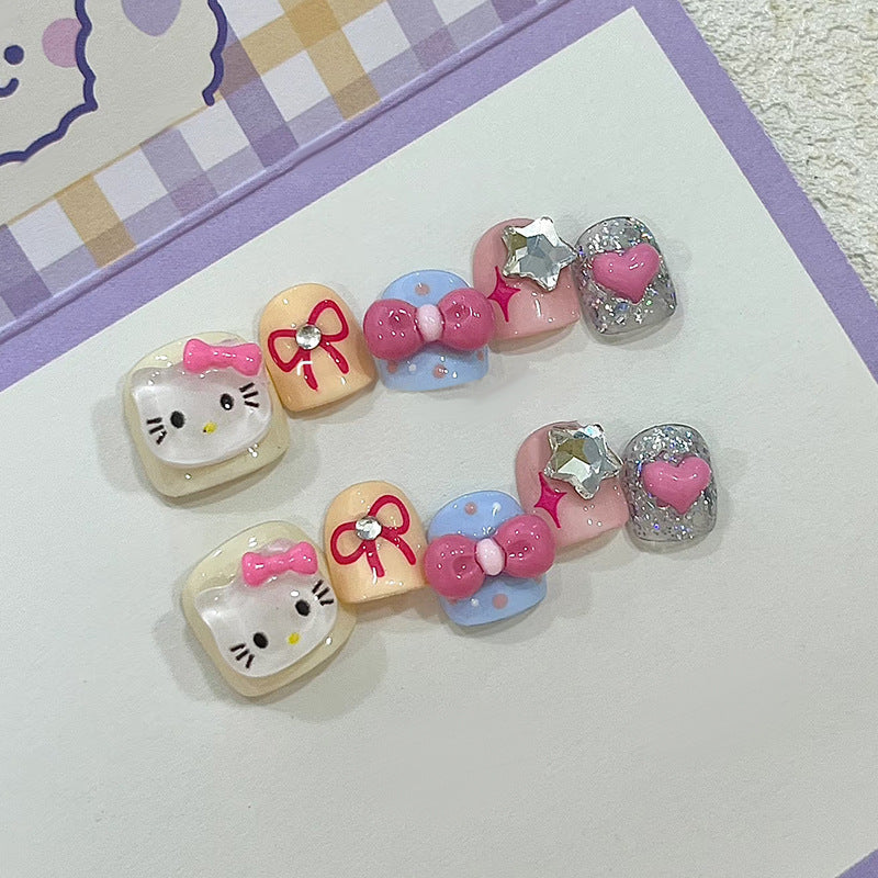 Whimsical Charm Short Square Pastel Colorful With Sparkling Accents Press On Nail Set