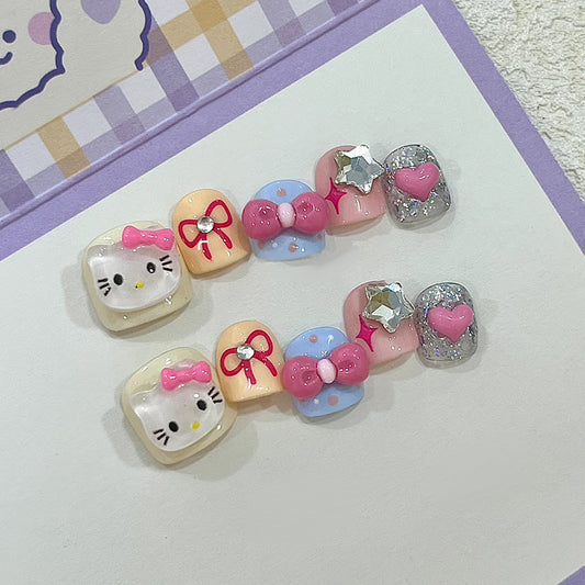 Whimsical Charm Short Square Pastel Colorful With Sparkling Accents Press On Nail Set