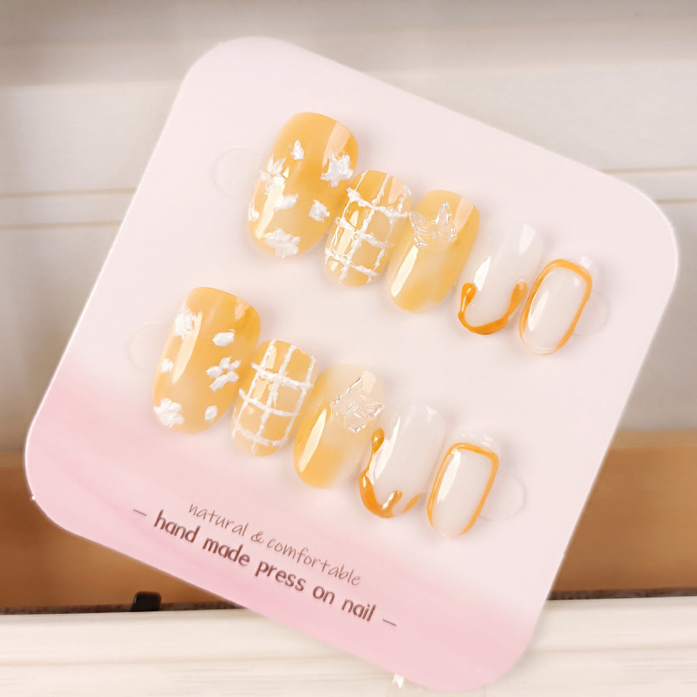 Sunshine Dream Medium Oval Yellow with Floral Design Press On Nail Set