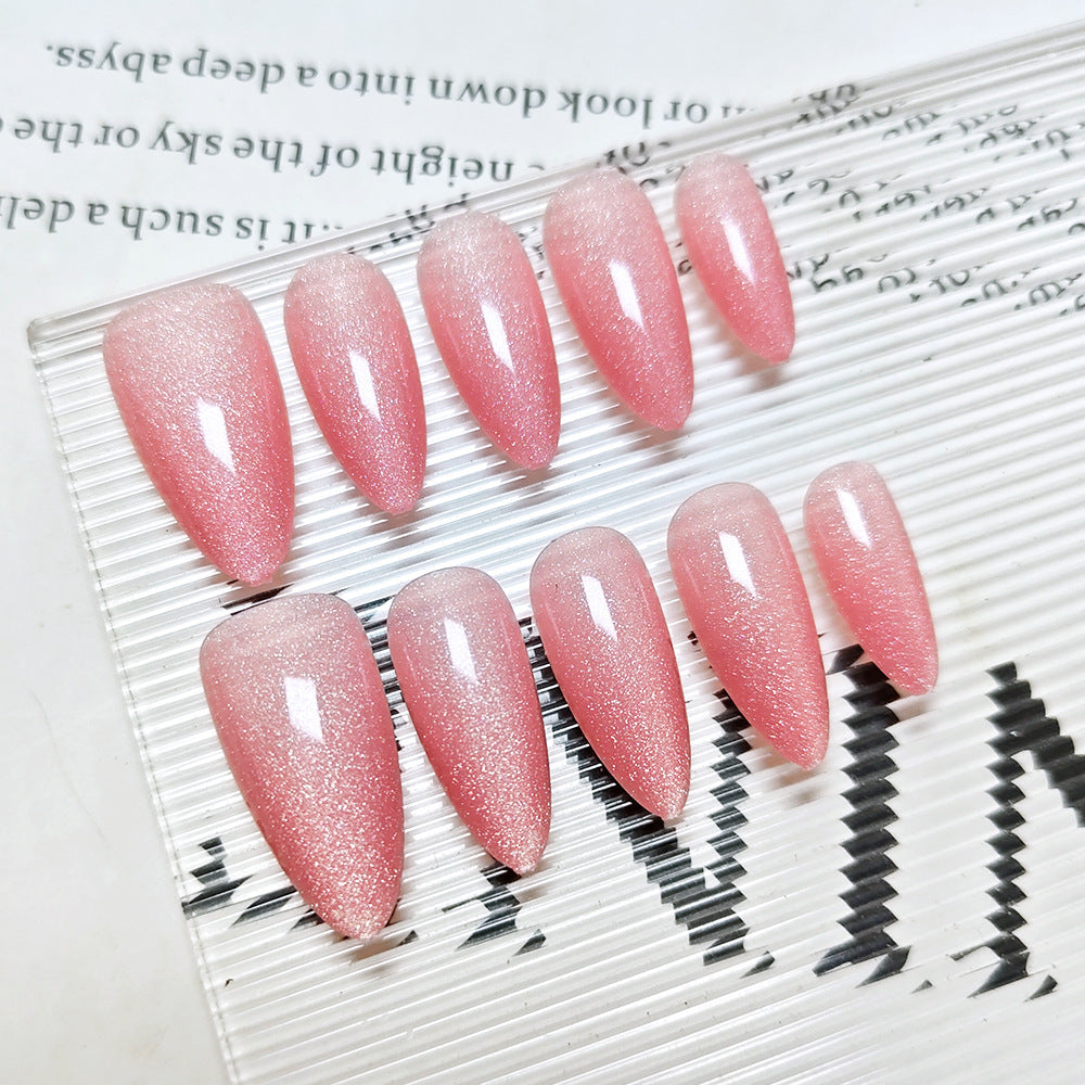 Dreamy Elegance Long Almond Pink Ombre Press-On Nail Set with Sparkling Glitter Finish