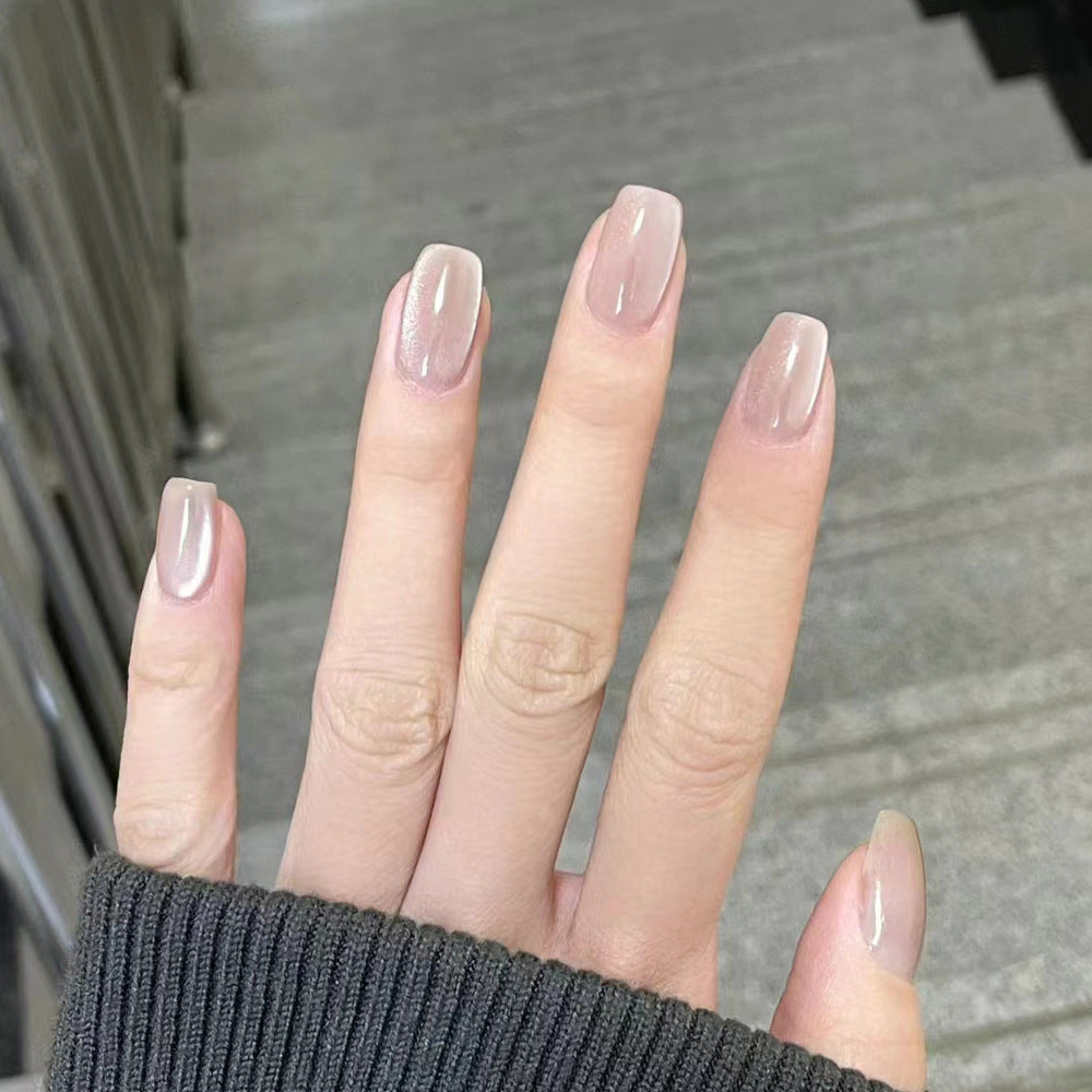 Glimmering Elegance Medium Square Transparent Glossy Press On Nail Set
