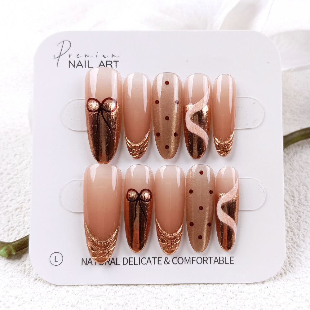 Elegant Autumn Vibes Long Almond Beige with Shimmering Accents Press-On Nail Set