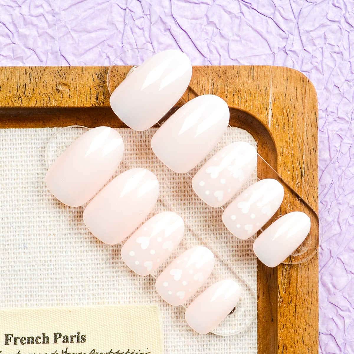 Charming Blossom Press On Nail Set Medium Oval Soft Pink with Heart Accents