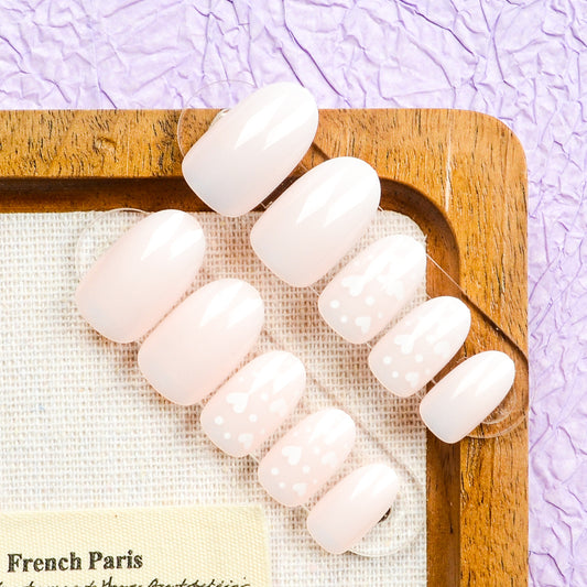 Charming Blossom Press On Nail Set Medium Oval Soft Pink with Heart Accents