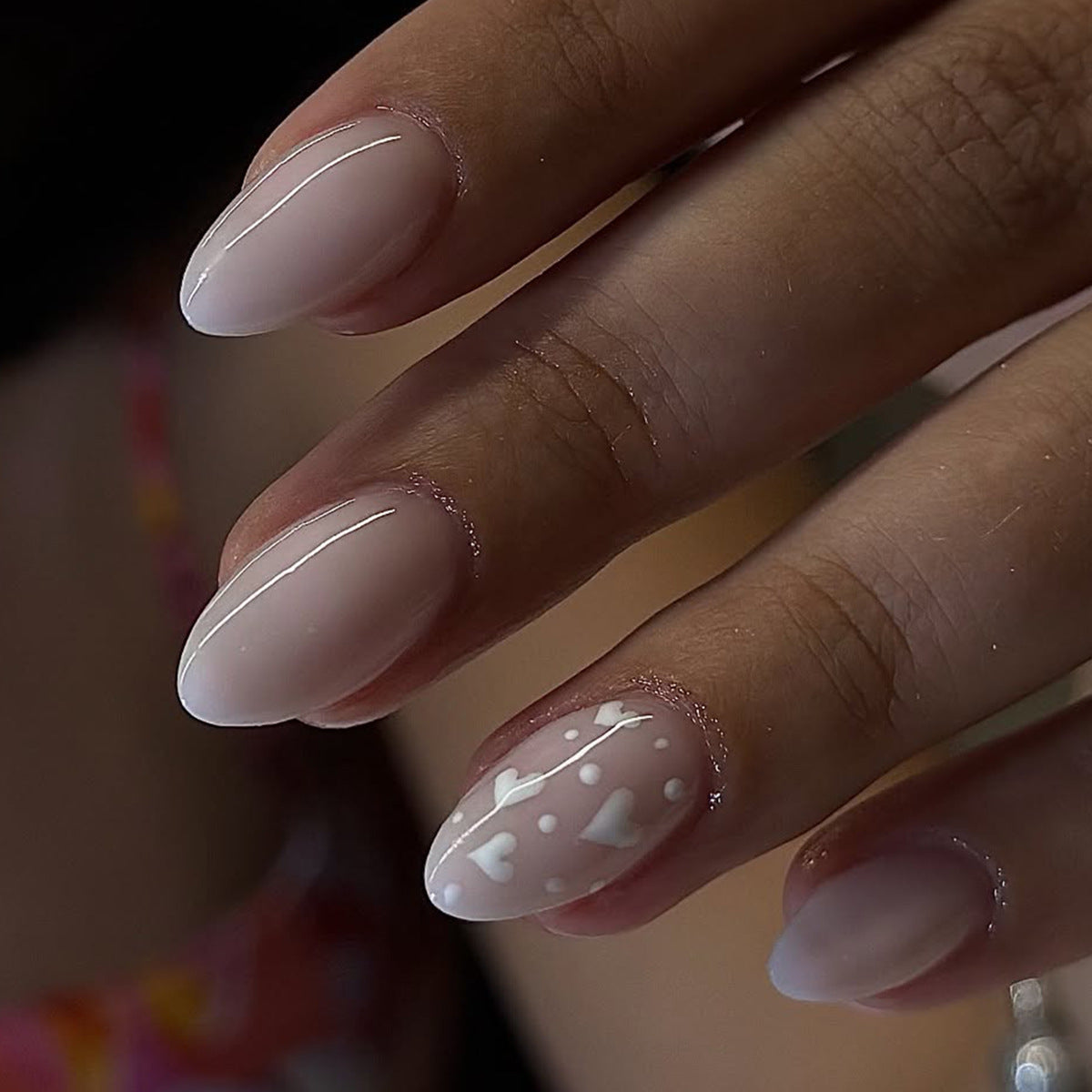 Whimsical Romance Medium Almond Pink Press-On Nail Set with Heart Accents
