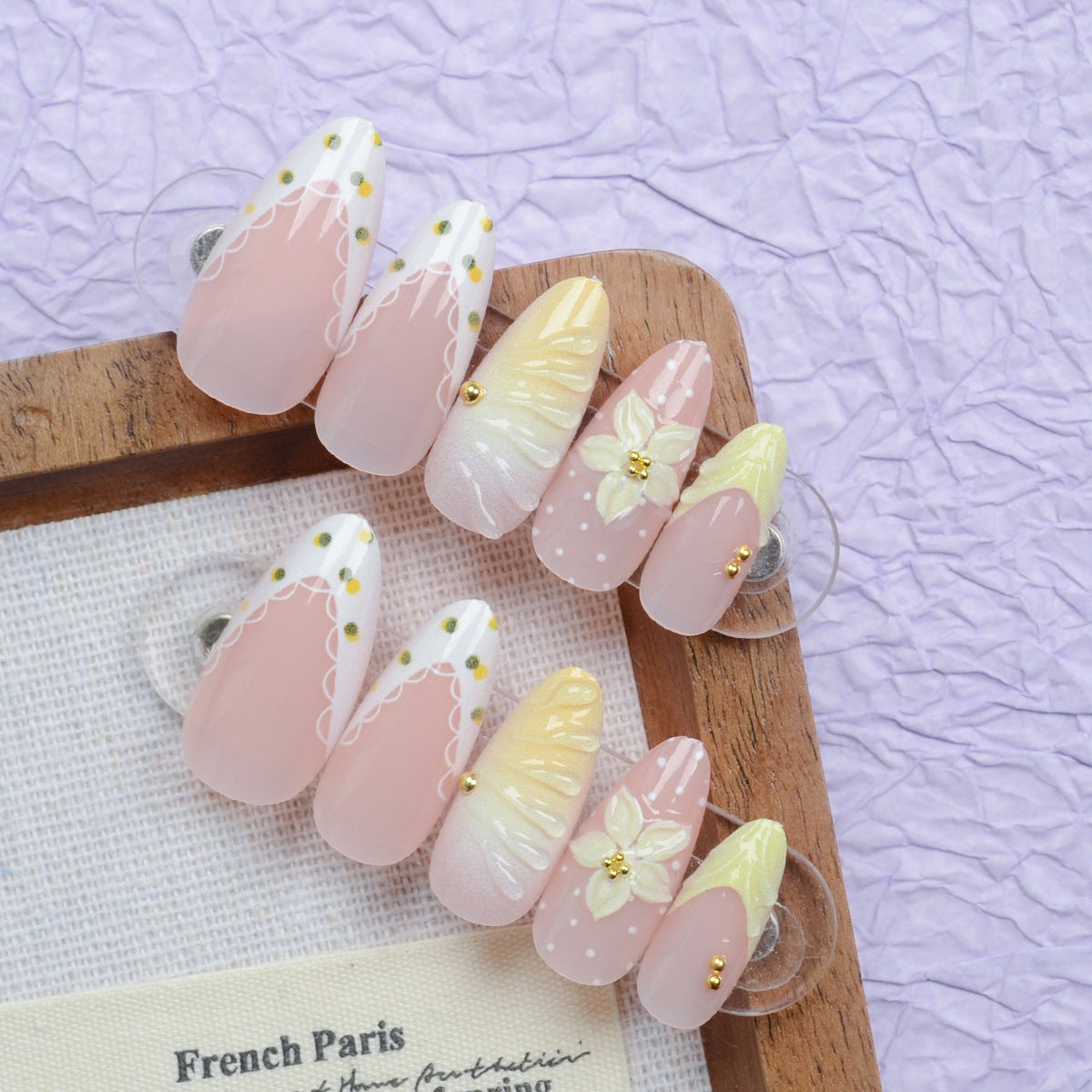 Blossoming Elegance Medium Almond Pink with Floral Accents Press on Nail Set