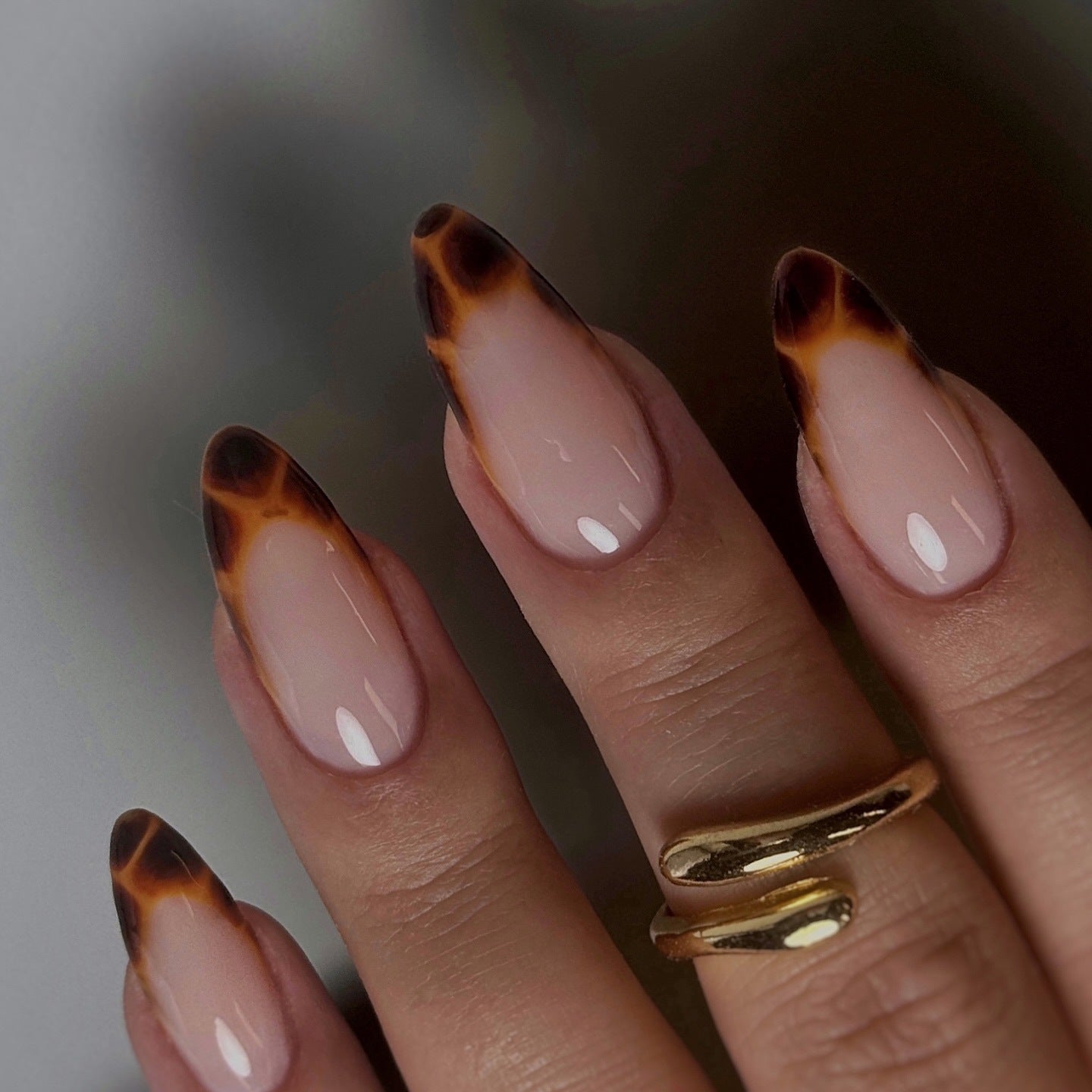 Bohemian Elegance Long Almond Brown Ombre Press On Nail Set with Glossy Finish