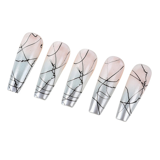 Mystical Elegance Long Coffin Shape Soft Blue and Pink Marble Effect Press On Nail Set