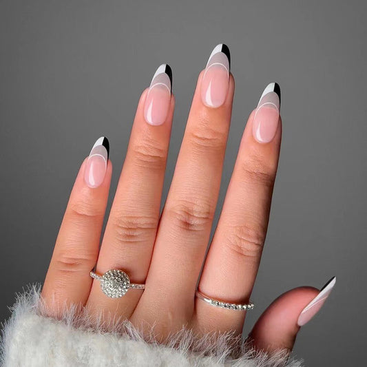 On Ice Long Oval Beige French Tips Press On Nails