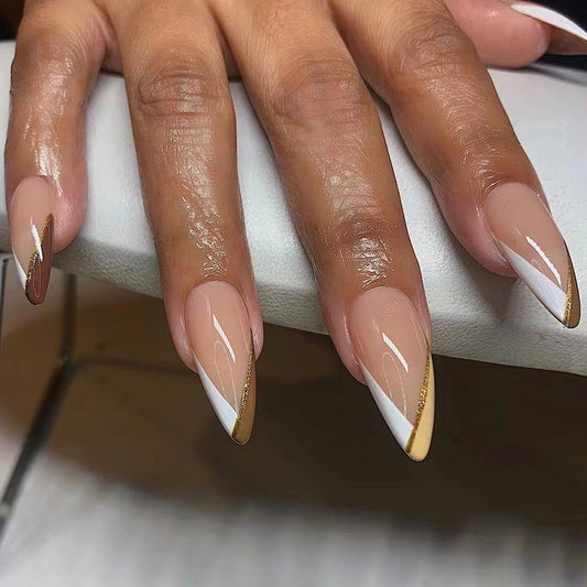Glacier Short Almond Beige French Tips Press On Nails