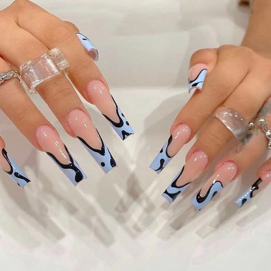 Gas Long Coffin Blue Groovy Press On Nails