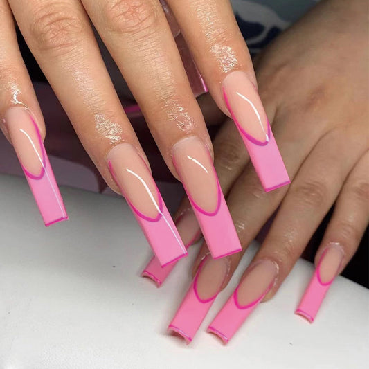 Take Care Long Coffin Pink Everyday Press On Nails
