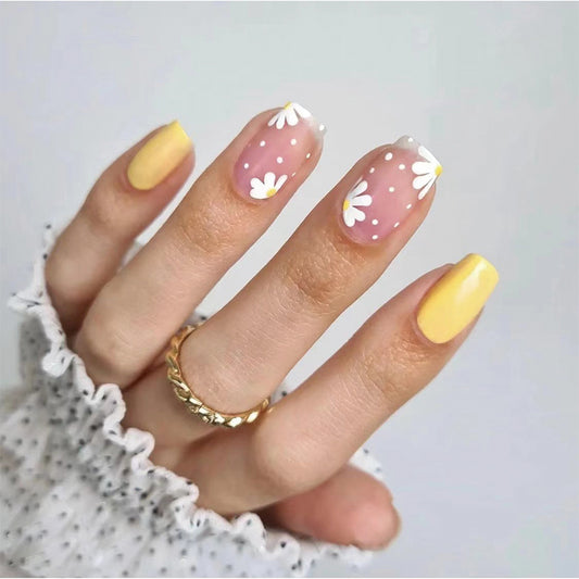 Rise And Shine Short Square Yellow Spring Press On Nails
