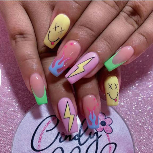 Always Be Prepared Long Coffin Pink Pattern Press On Nails