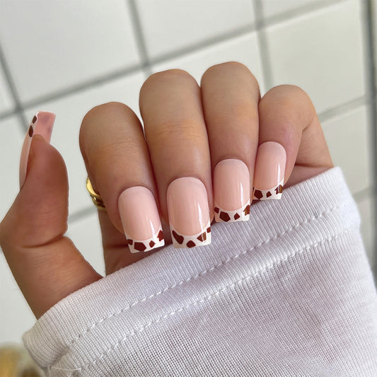 Desert Adventure Short Square Pink French Tips Press On Nails