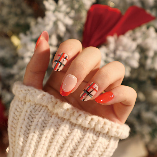 Brand New Jacket Short Oval Red Holiday Press On Nails
