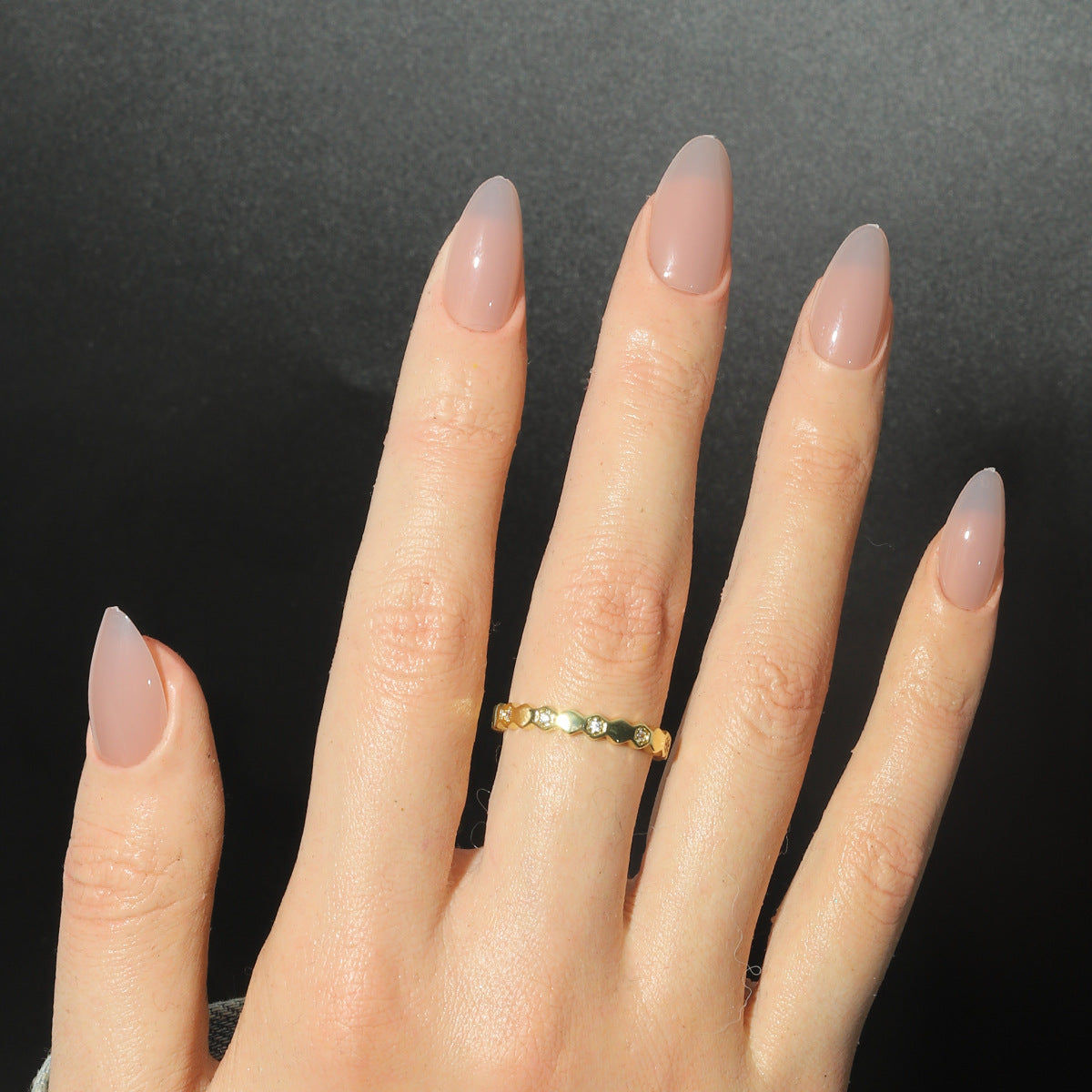 Elegant Blossom Medium Beige Almond Press On Nail Set with Translucent Finish
