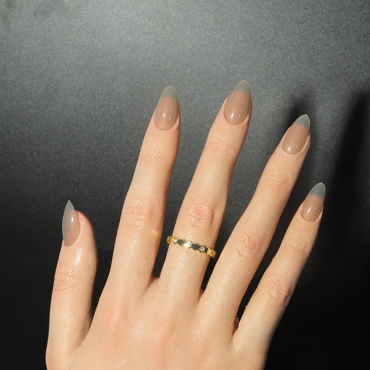 Whimsical Elegance Medium Almond Ombre Beige Press On Nail Set with Glossy Finish