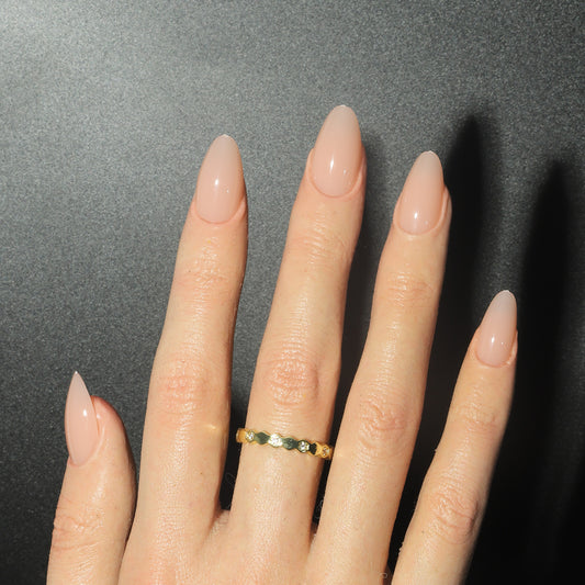 Elegant Garden Inspired Medium Almond Shaped Soft Pink Press On Nail Set with Glossy Finish