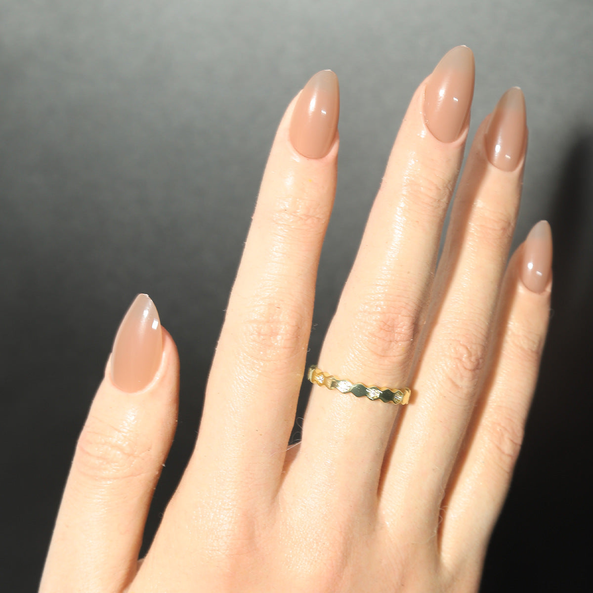 Elegant Earthy Long Almond Shaped Beige Press on Nail Set with Extra Glossy Finish