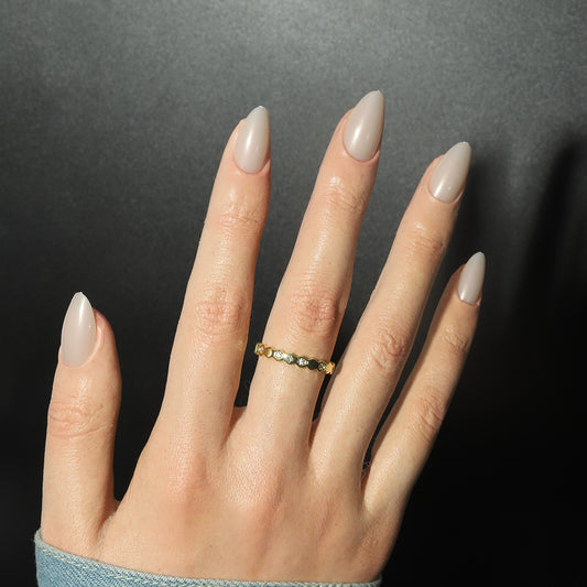 Glamorous Elegance Medium Almond Beige Press-On Nails with Shimmering Finish