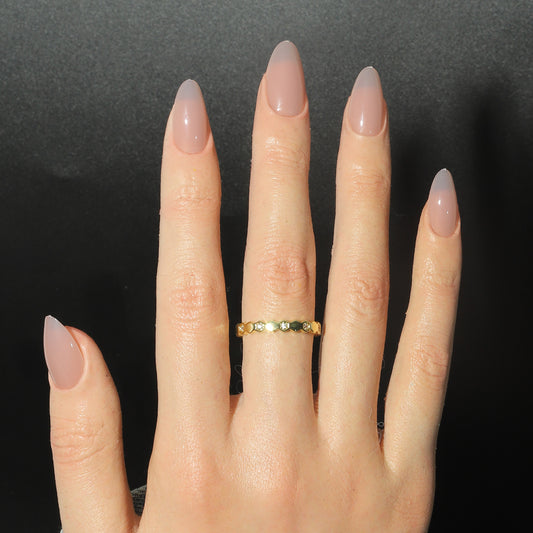 Glamourous Elegance Medium Almond Beige Press On Nail Set with High Shine Finish