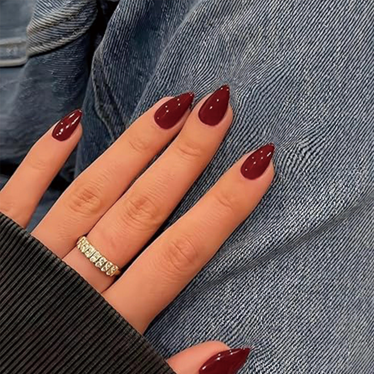 Glamorous Burgundy Midnight Medium Almond Nail Set with Glossy Shine