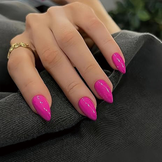 Glamorous Elegance Medium Almond Shiny Fuchsia with Unique Glossy Finish Press On Nail Set