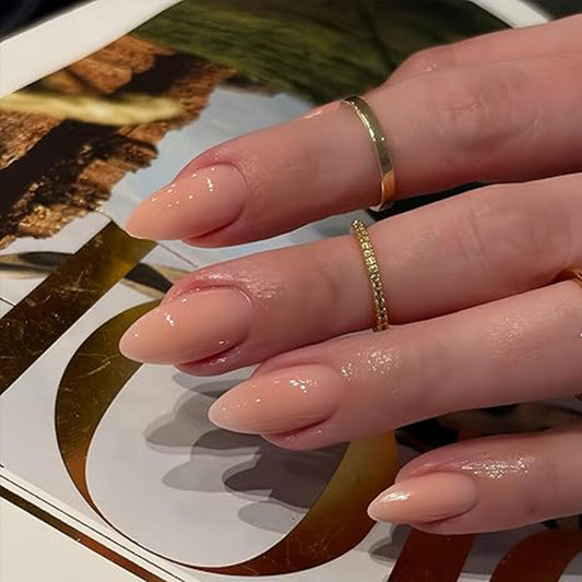 Chic Elegance Medium Almond Natural Pink Glossy Press-On Nail Set