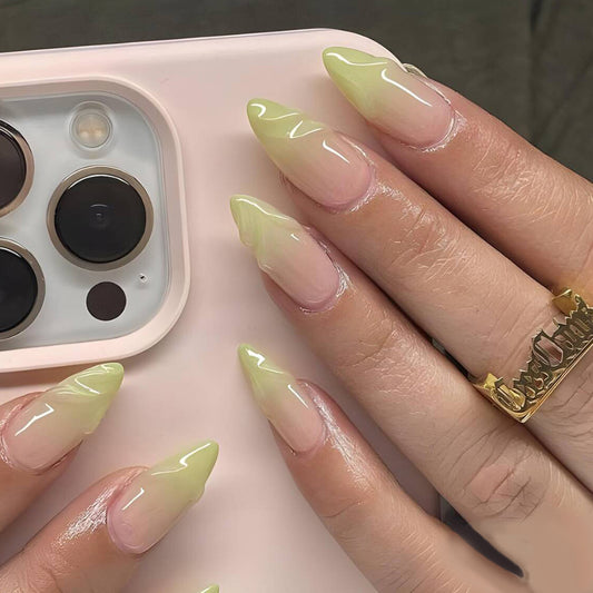 Tropical Dream Long Almond Yellow Ombre Glossy Press On Nail Set
