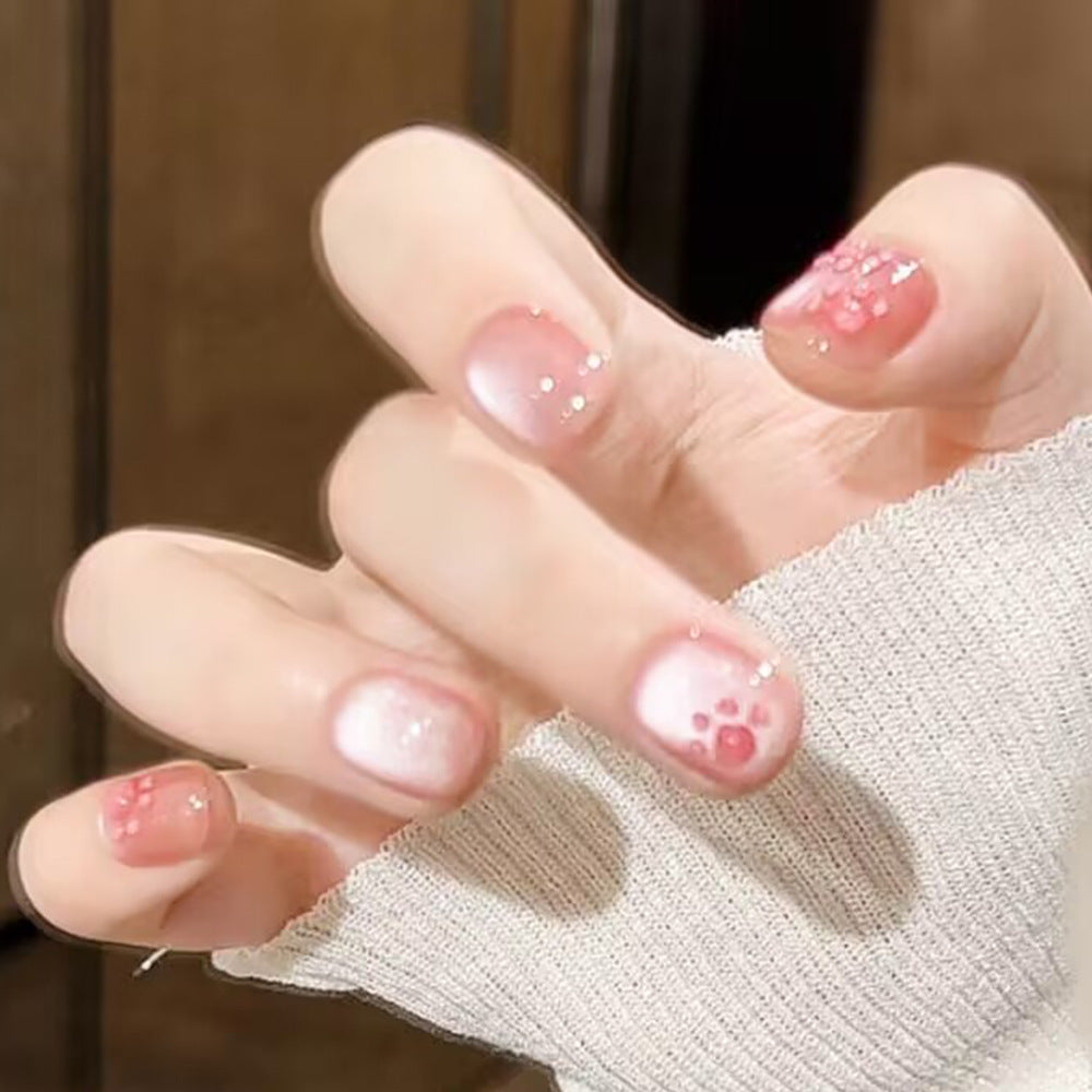 Charming Petal Elegance Short Square Pink Ombre with Dazzling Floral Accents Press On Nail Set