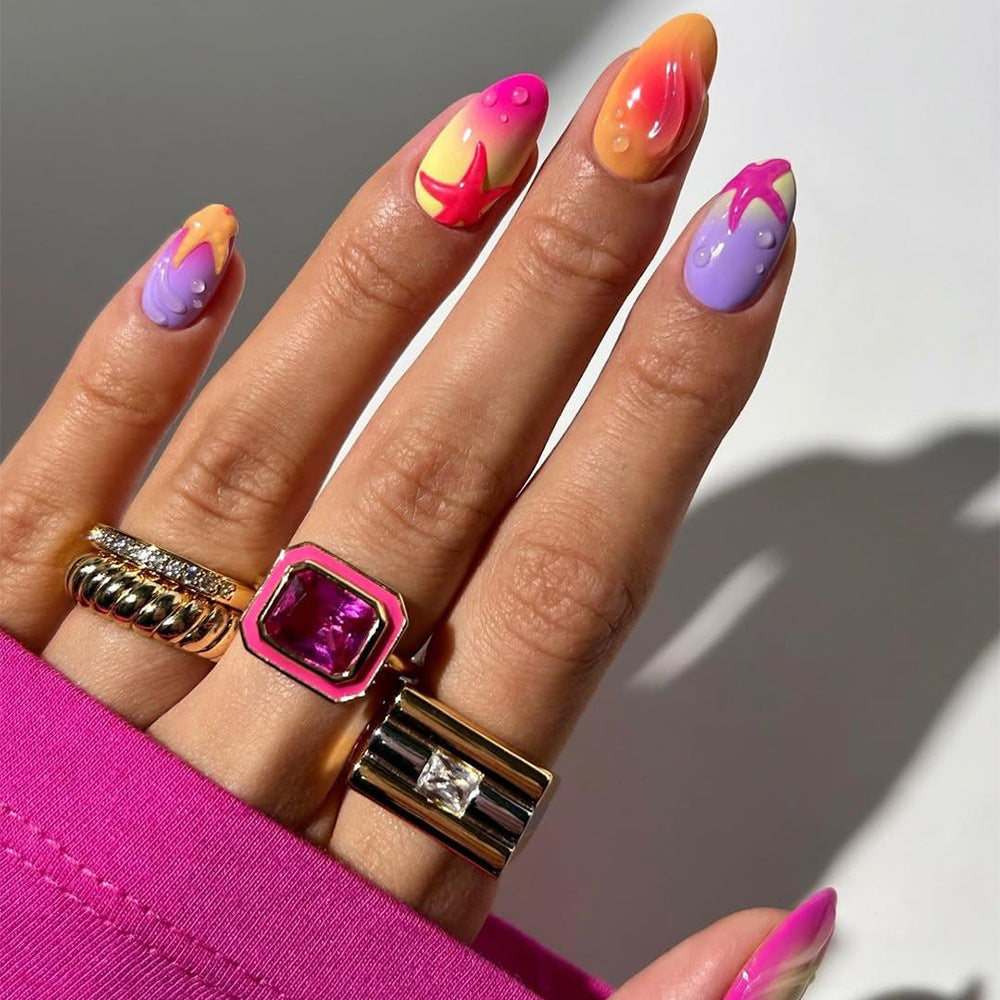 Tropical Sunset Medium Almond Gradient Nail Set