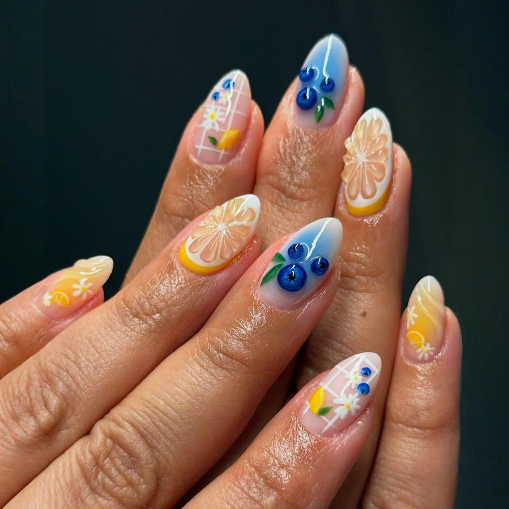 Tropical Delight Short Almond Pastel Floral Art Press On Nail Set