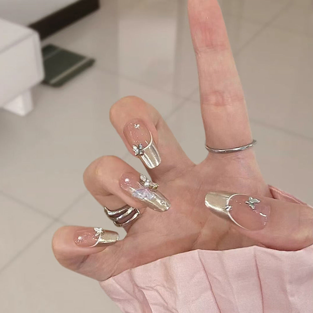 Enchanting Elegance Long Coffin Clear with Butterfly Accents Press On Nail Set