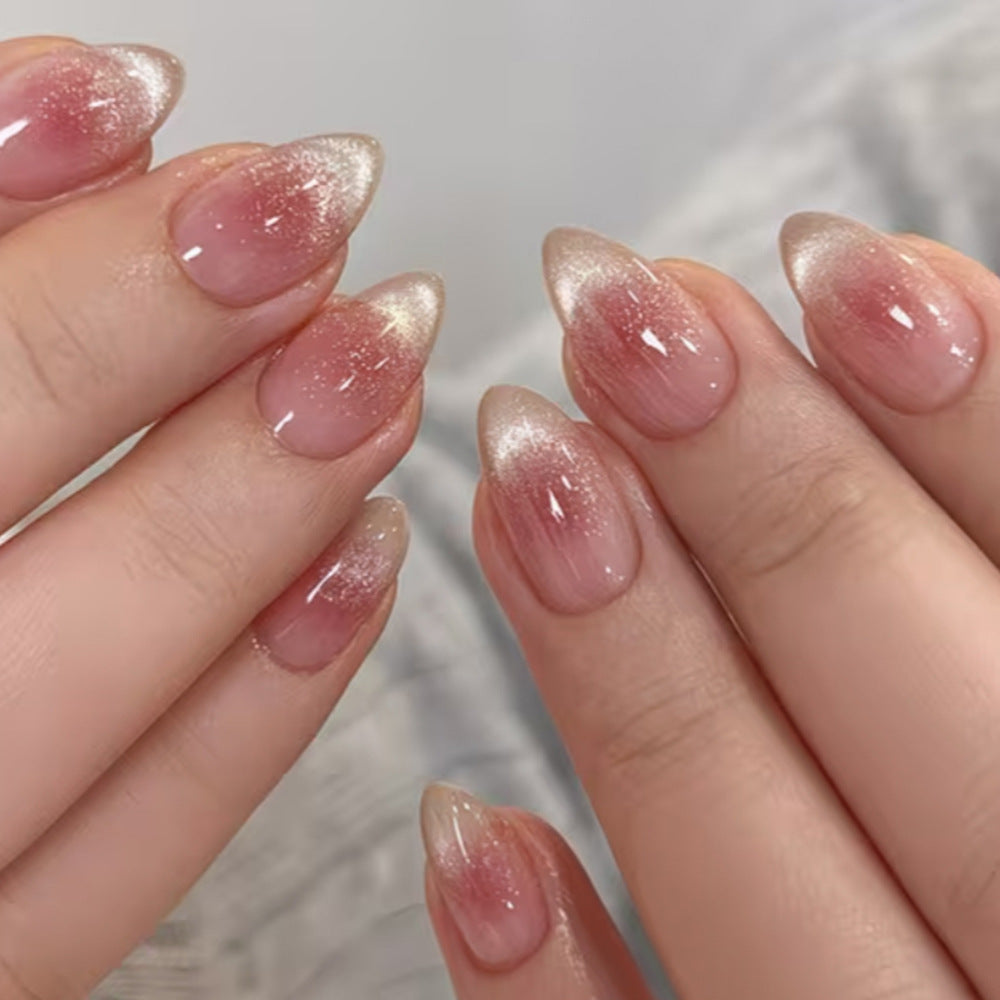 Glamorous Ombre Medium Almond Pink Glitter Press On Nail Set