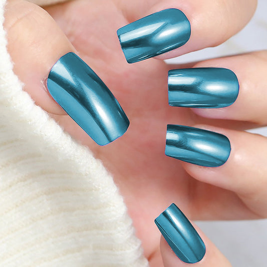 Ocean Breeze Long Square Shiny Teal Press On Nail Set Ideal for Glamorous Looks
