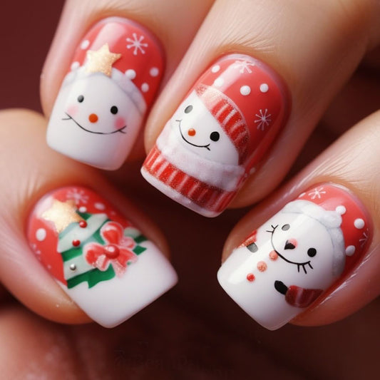 Nail art design with Christmas-themed decorations on a hand.