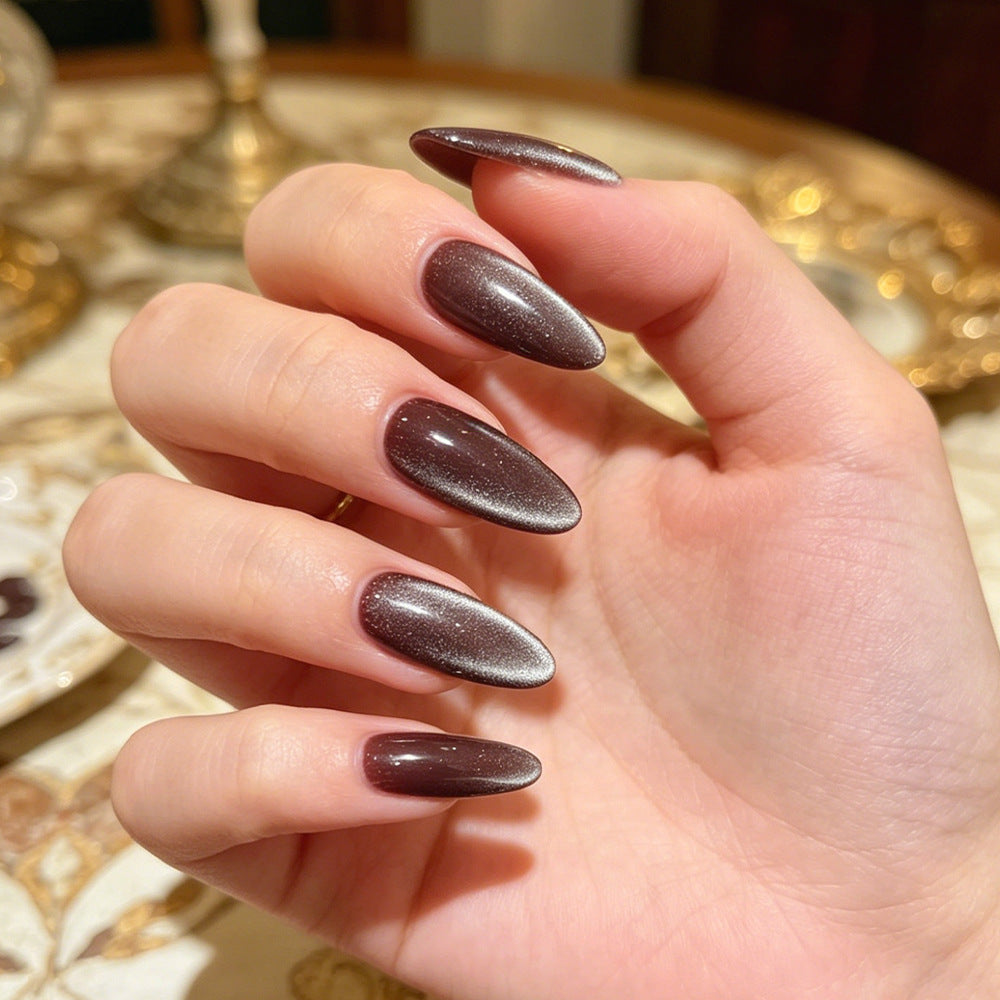Glamorous Evening Escape Long Almond Chocolate Shimmer Press On Nail Set