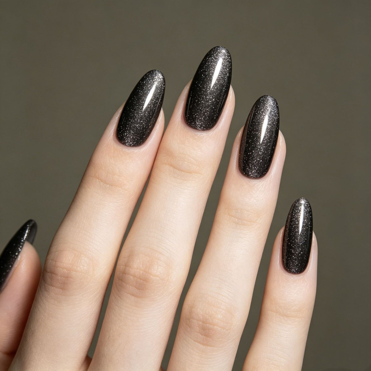 Glamorous Night Sky Long Almond Charcoal Sparkle Press On Nail Set