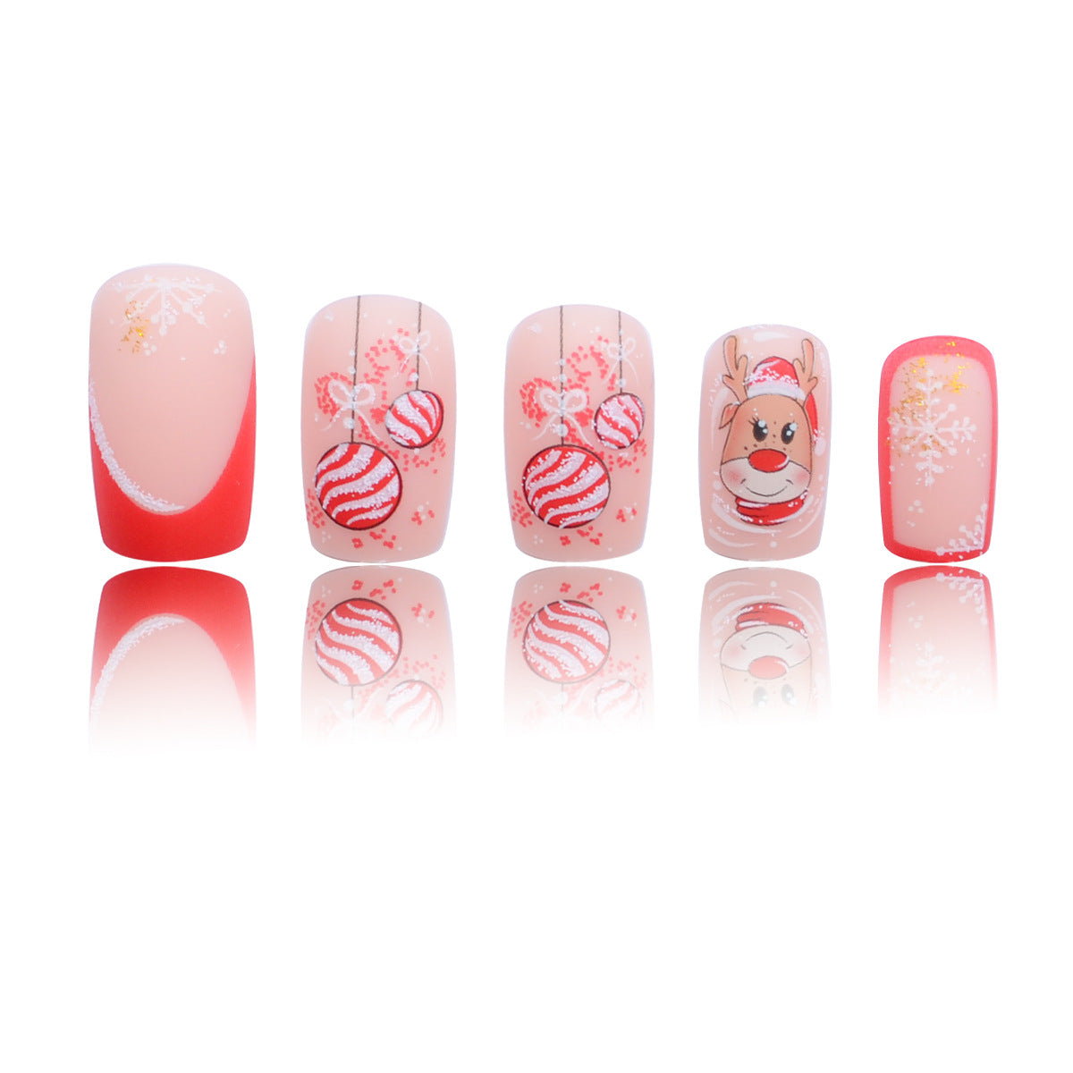 Set of Christmas-themed nail art designs on a white background