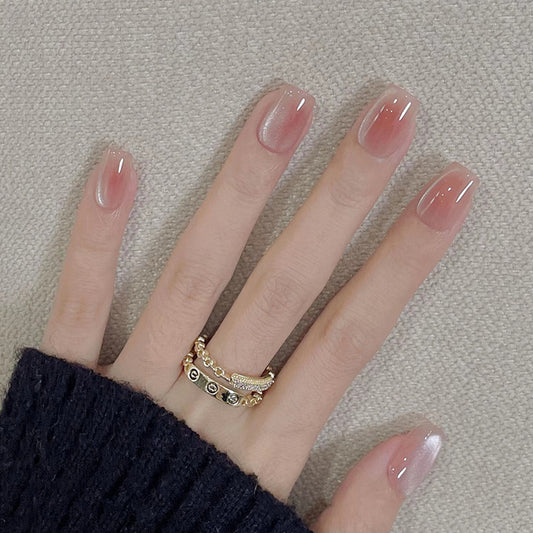 Elegant Serenity Short Square Ombre Pink Press On Nail Set with Glimmering Finish