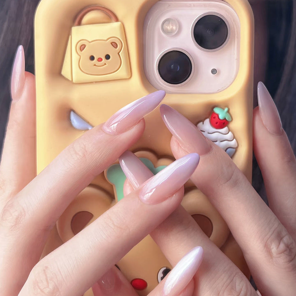 Whimsical Dreamy Long Almond Shaped Lavender Ombre Press On Nail Set for Effortless Glamour