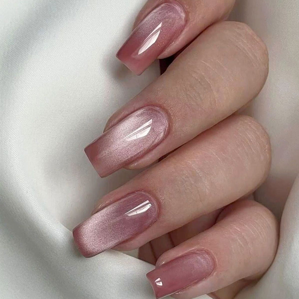 Dreamy Elegance Long Square Soft Pink Ombre Glossy Nail Set