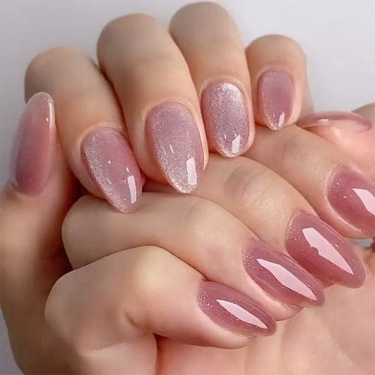 Glamorous Elegance Medium Almond Pink Gradient Glitter Press-On Nail Set
