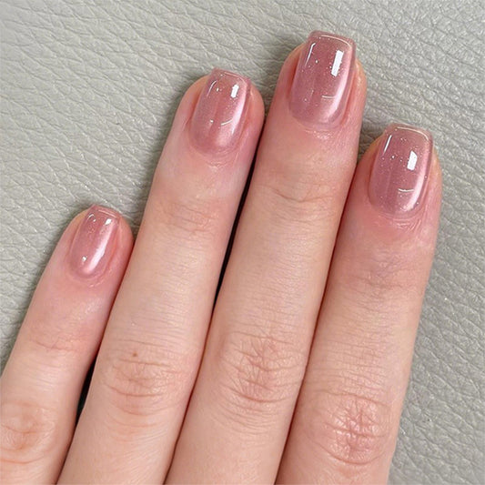Glamorous Petal Soft Short Square Blush Pink Shimmering Finish Press On Nail Set