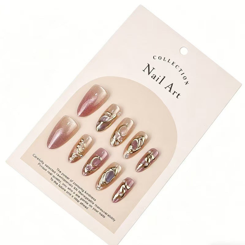 Elegant Rose Gold Medium Almond Press On Nail Set with Lavish Floral Accents
