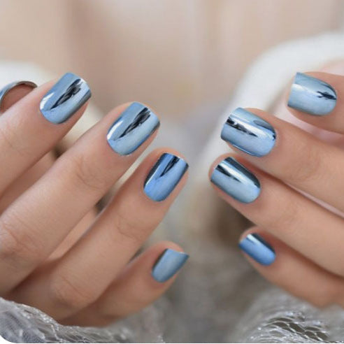 Ocean Breeze Medium Square Sky Blue Press On Nail Set with Mirror Finish
